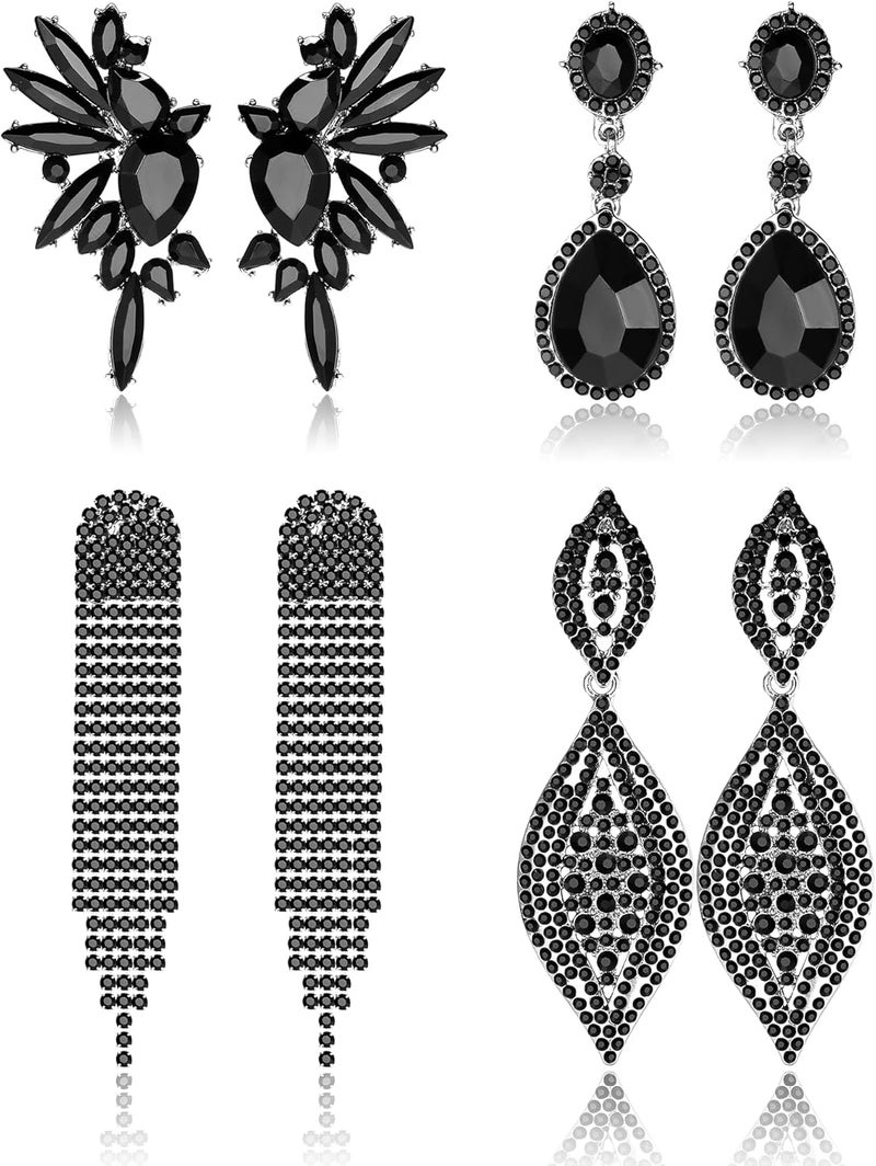 Sanfenly Clip On Earrings Women Dangle, Large Long Dangling Non Pierced Earrings Elegant Formal Big Bling Rhinestone Crystal Simulated Diamond Clip Earrings for Women Non Pierced Ears - Image 1